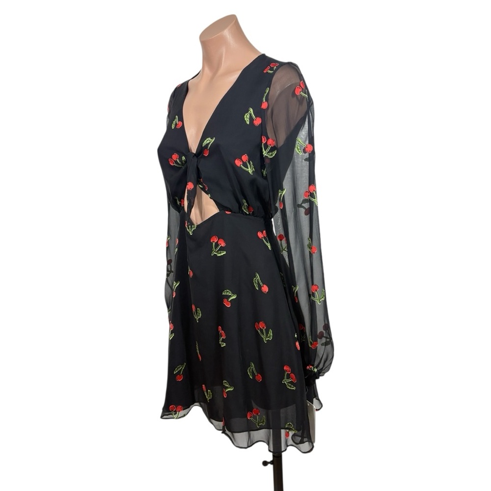 For Love & Lemons Women's Cherry Twist Mini Dress black cherry print S - Picture 5 of 11